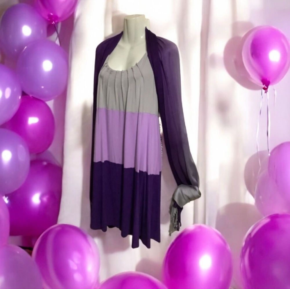 Londen Times two piece outfit dress sleeveless purple & grey w-shall 14